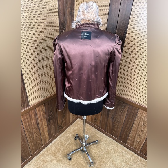 BEAUTIFUL CREAM COLORED MINK & SPOTTED BOBCAT CAT LYNX FUR COLLAR JACKET COAT S - Picture 10 of 11